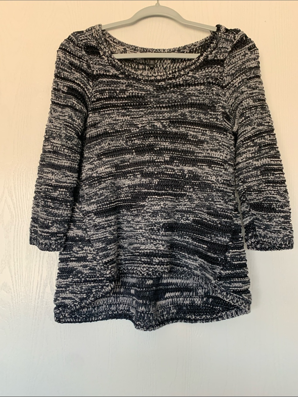 Eileen Fisher Black and White Marled Scoop-Neck Sweater